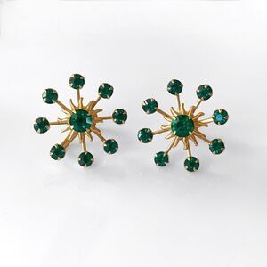 Vintage Emerald Rhinestone Starburst Earrings